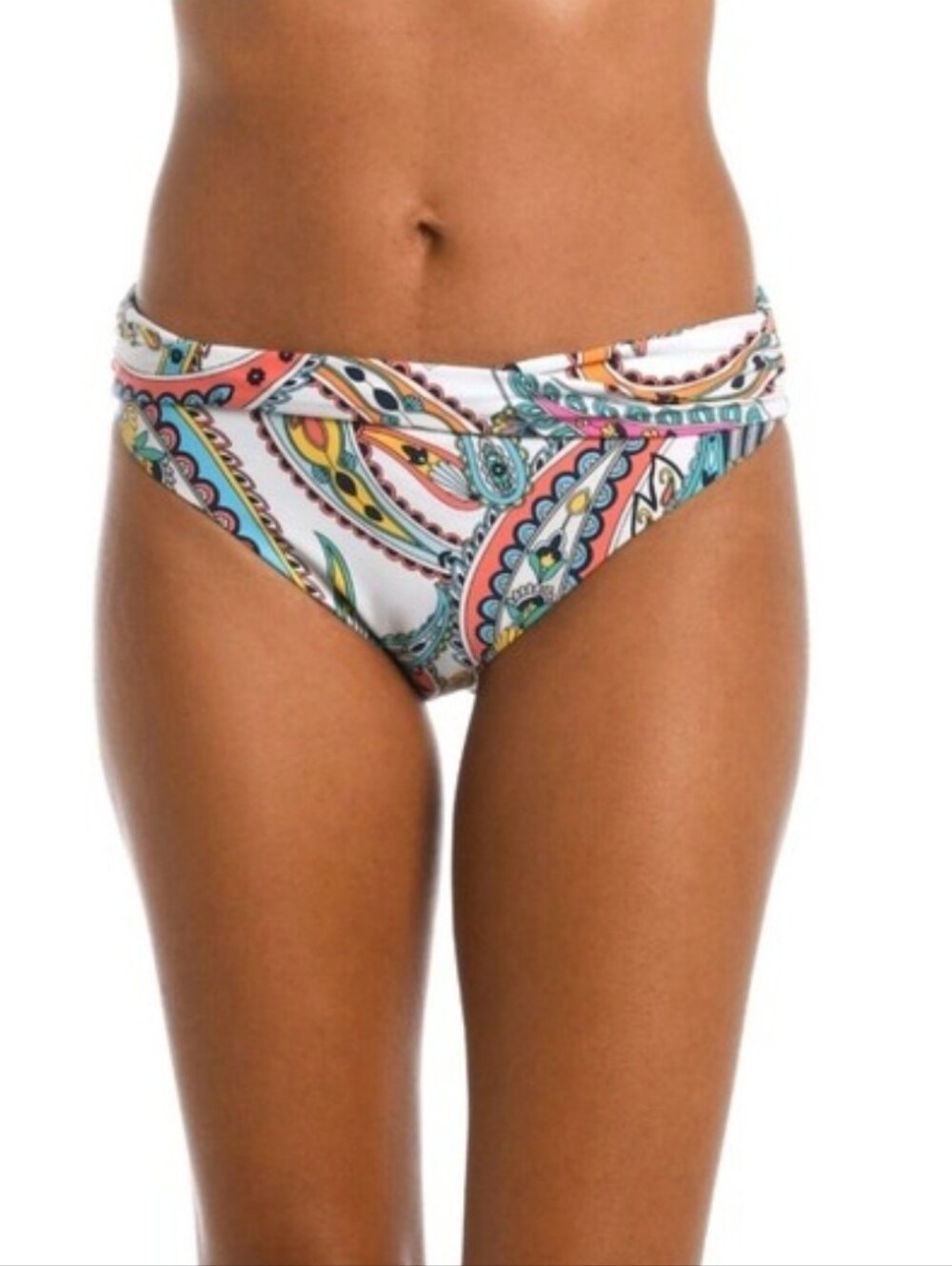 La Blanca Banded Hipster Bikini Bottom "Pave The Way" White Coral Size 6